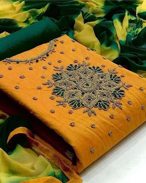 Women Embroidered & Embellished Unstitched Dress Material Price in India