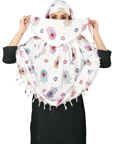 Women Graphic Print Scarves with Tassels Price in India