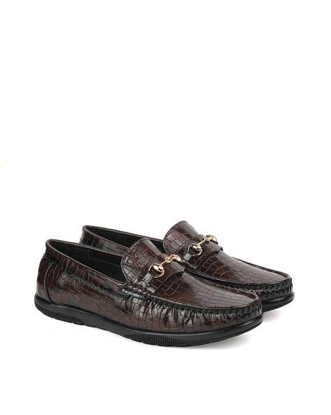 BRATVA Men Croc-Embossed Loafers with Metal Accent