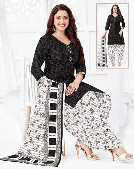 Floral Print Unstitched Dress Material Top Bottom & Dupatta Price in India