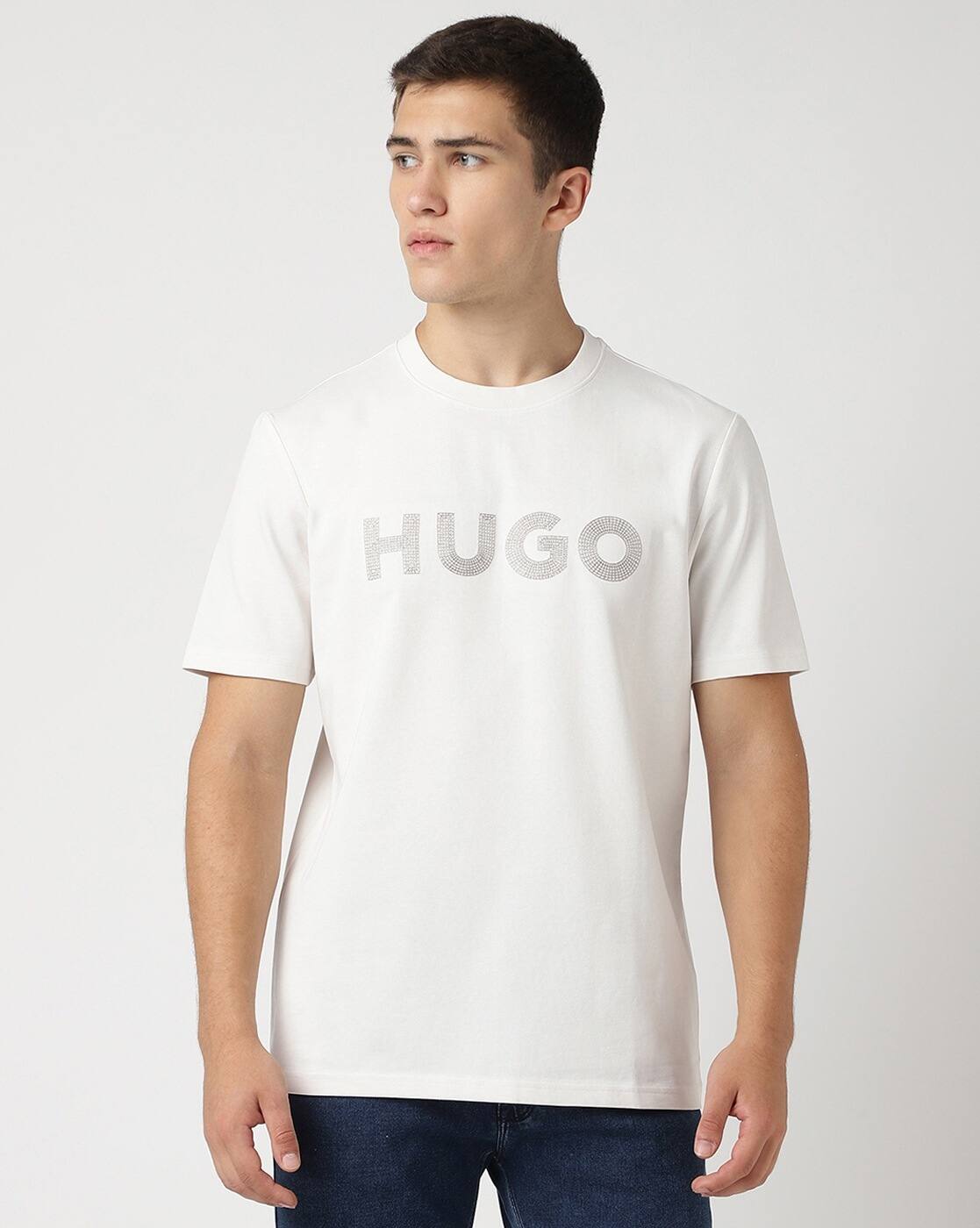 Buy HUGO Cotton Jersey Crochet Logo Regular Fit T-Shirt | White