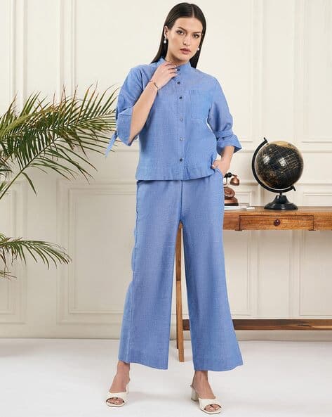 Women Cotton Shirt Trousers Co-Ord Set