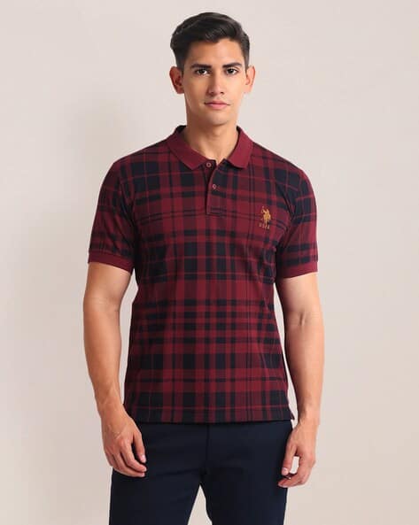 Men Checked Slim Fit Polo T-Shirt