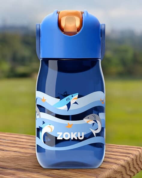 Buy Zoku Printed Flip Straw Plastic Bottle Blue Color Home