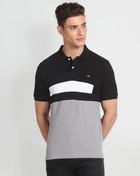 Men Colourblock Regular Fit Polo T-Shirt