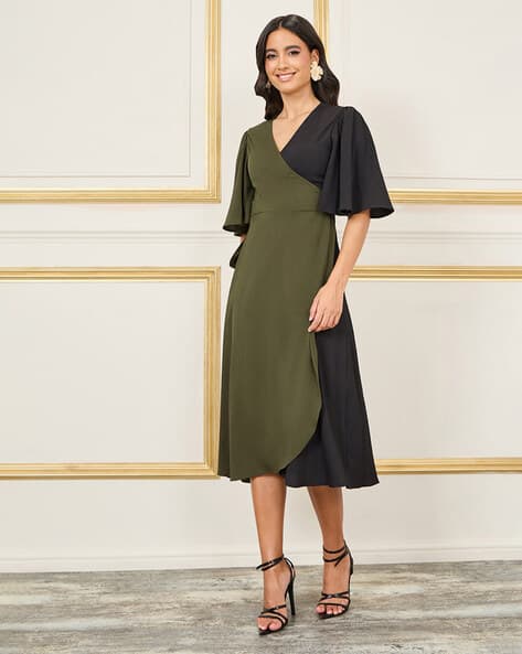 green colour block dress Block Colour Dress | Long Sleeve Colour Block Dress main image 1