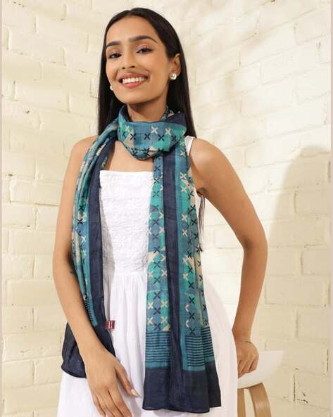 Geometric Print Stole with Contrast Border Price in India