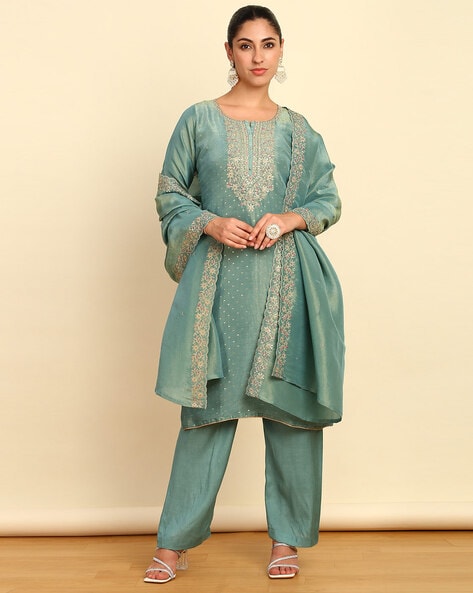 Women Embroidered Unstitched Dress Material Price in India