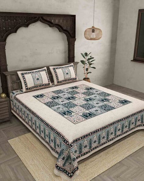 Jaipur Fabric 210 TC Floral Print Double Bedsheet with Pillow Covers