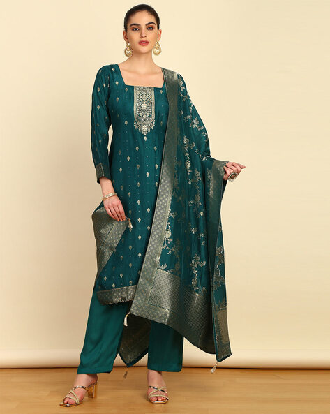 Women Embroidered Unstitched Dress Material Price in India