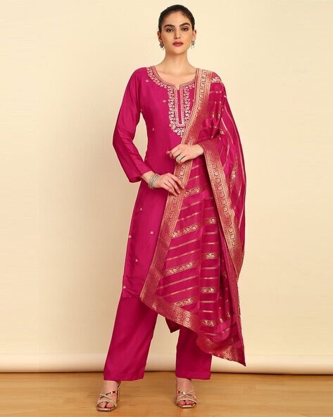 Women Embroidered Unstitched Dress Material Price in India