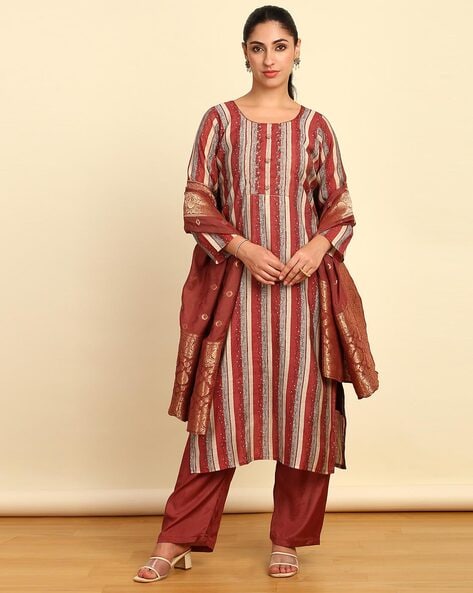 Women Striped Unstitched Dress Material Price in India