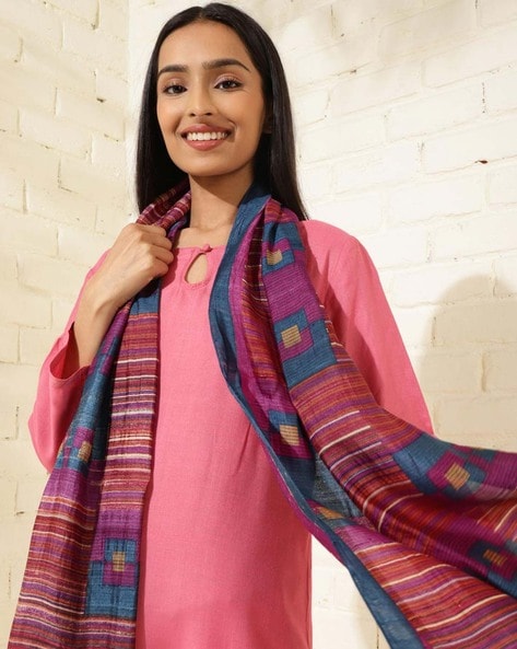 Striped Silk Stole with Contrast Border Price in India