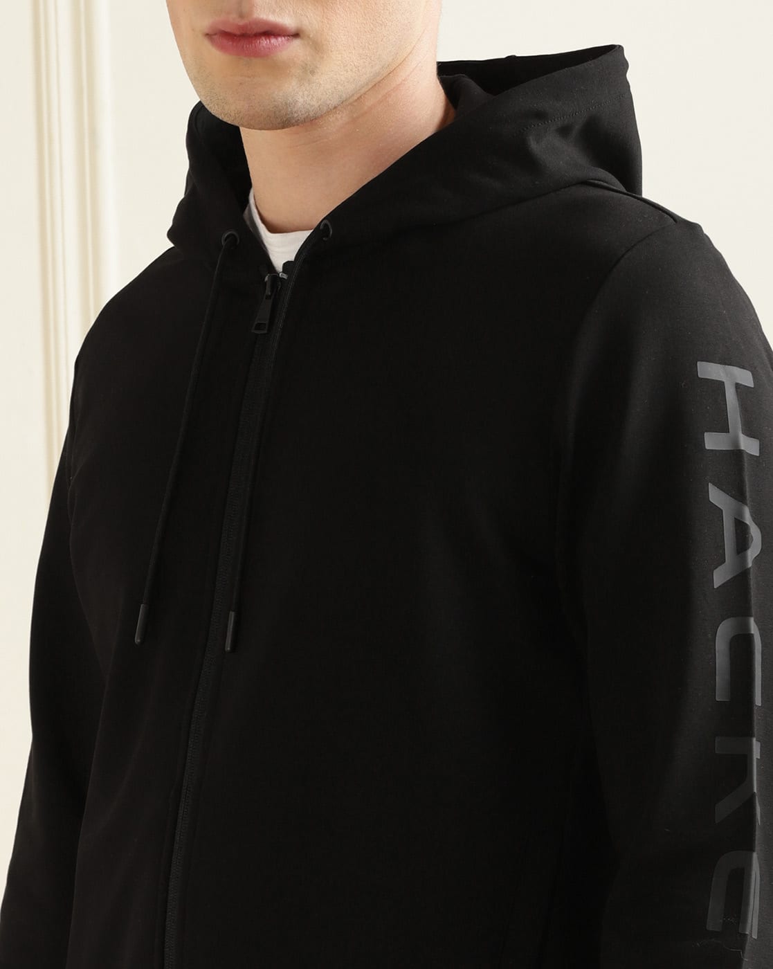 Buy Hackett London Zip-Front Hoodie with Insert Pockets | Black