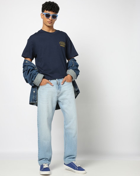 Men Heavily Washed Relaxed Fit Jeans