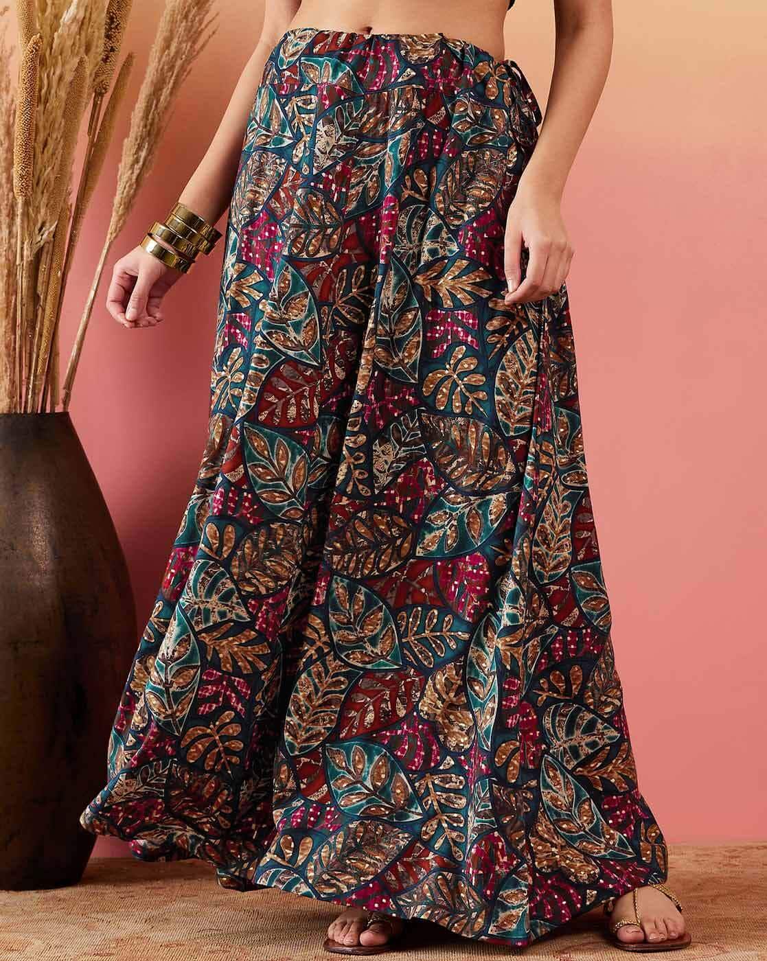 Women Leaf Print A-line Skirt