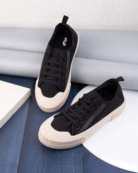 Men Low Top Canvas Lace Up Shoes with Piping