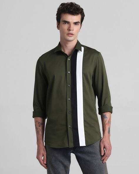 Jack & Jones Men Striped Slim Fit Shirt with Spread Collar