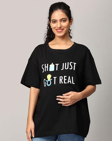 Women Printed Oversized Fit Round-Neck T-Shirt - Main Image