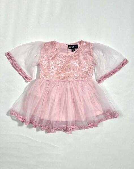 Buy BELLA MODA Lace Fit & Flare Dress with S... Online | Ajio.com