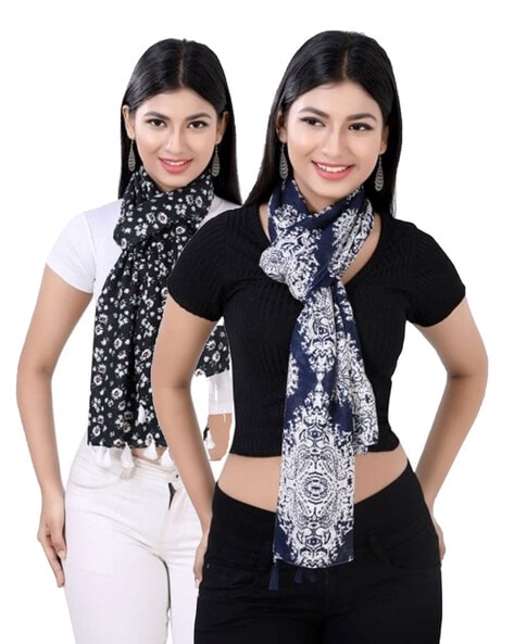 Pack of 2 Women Printed Scarves with Tassels Price in India