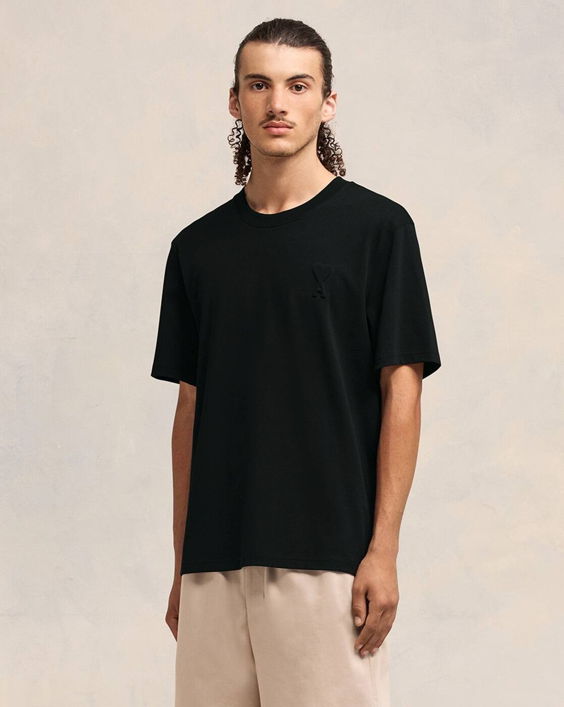 Buy Ami Paris Organic Cotton Embossed Regular Fit T-Shirt | Black