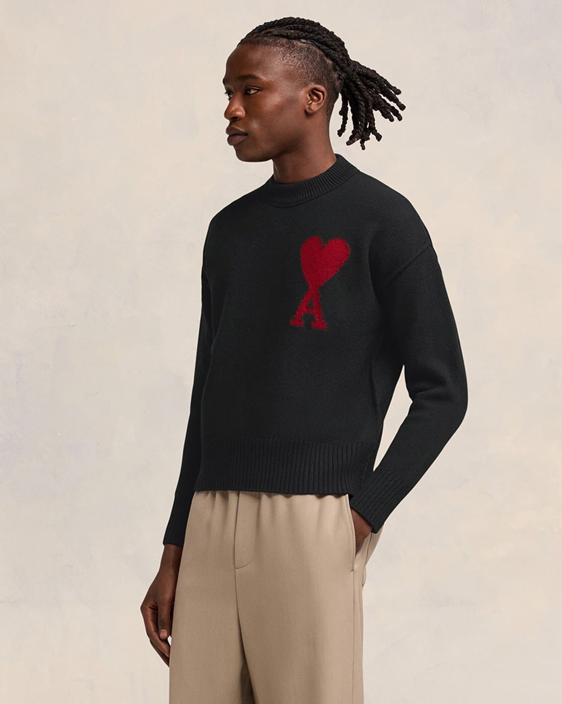 Buy Ami Paris Ami De Coeur Wool Regular Fit Pullover | Black Color