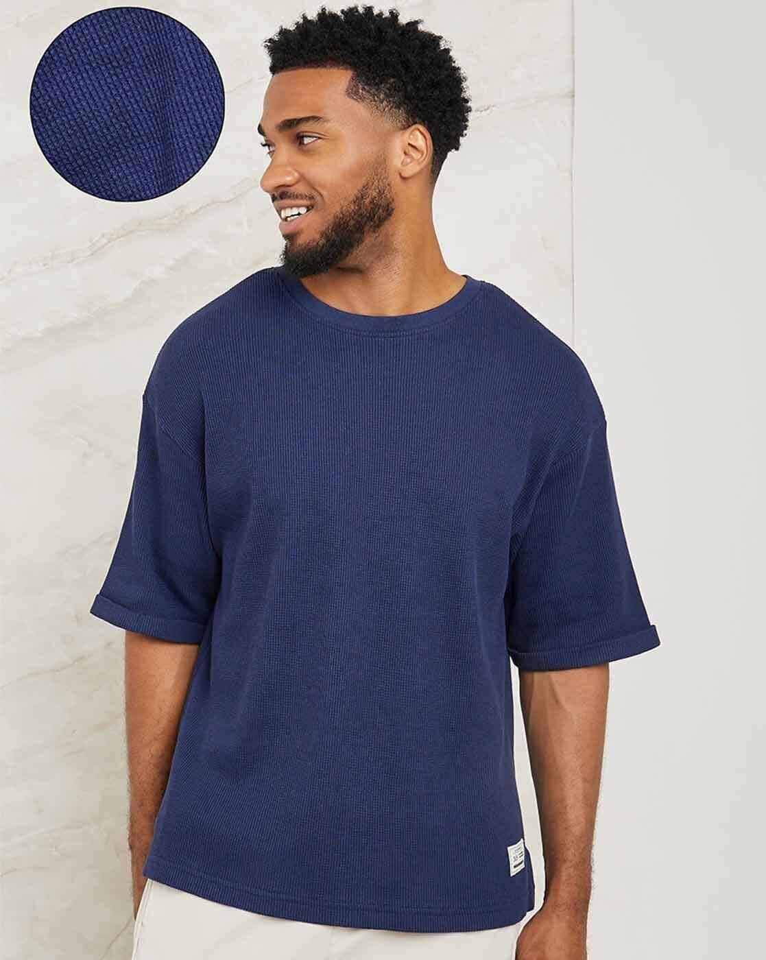 トップス shop faerie waffle boxy MTM (navy) Buy Styli Men Waffle Knit Oversized T-S Online | Ajio.com