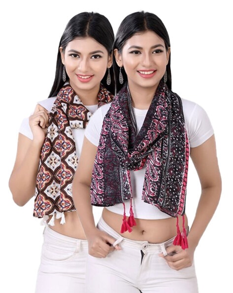 Pack of 2 Printed Scarves with Tassels Price in India