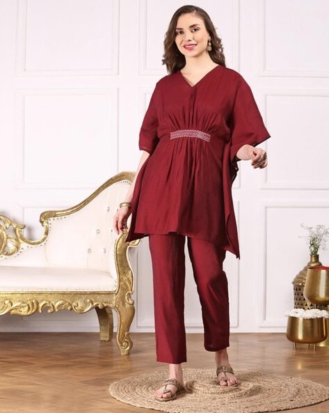 Women Embellished & Embroidered A-Line Kurta Set Price in India