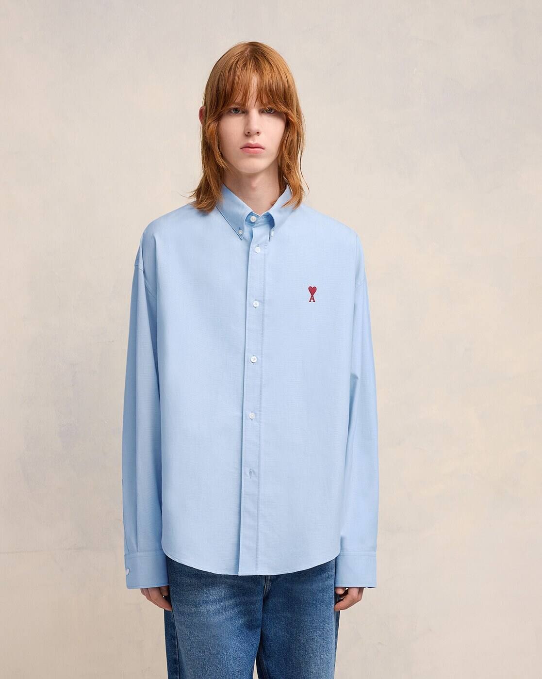 Buy Ami Paris Cotton Boxy Fit Shirt | Sky Blue Color Men | AJIO LUXE