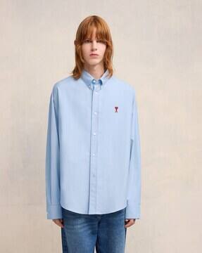 Buy Ami Paris Cotton Boxy Fit Shirt | Sky Blue Color Men