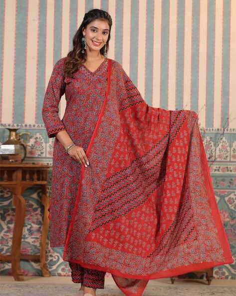 Ishin Women's Cotton Kurta Set - XL Red | Ready-to-Wear Indian Palazzo Outfit For Festive & Casual Wear - View #7