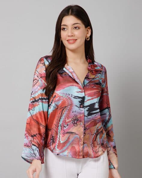 PURYS Women Relaxed Fit Abstract Print Shirt