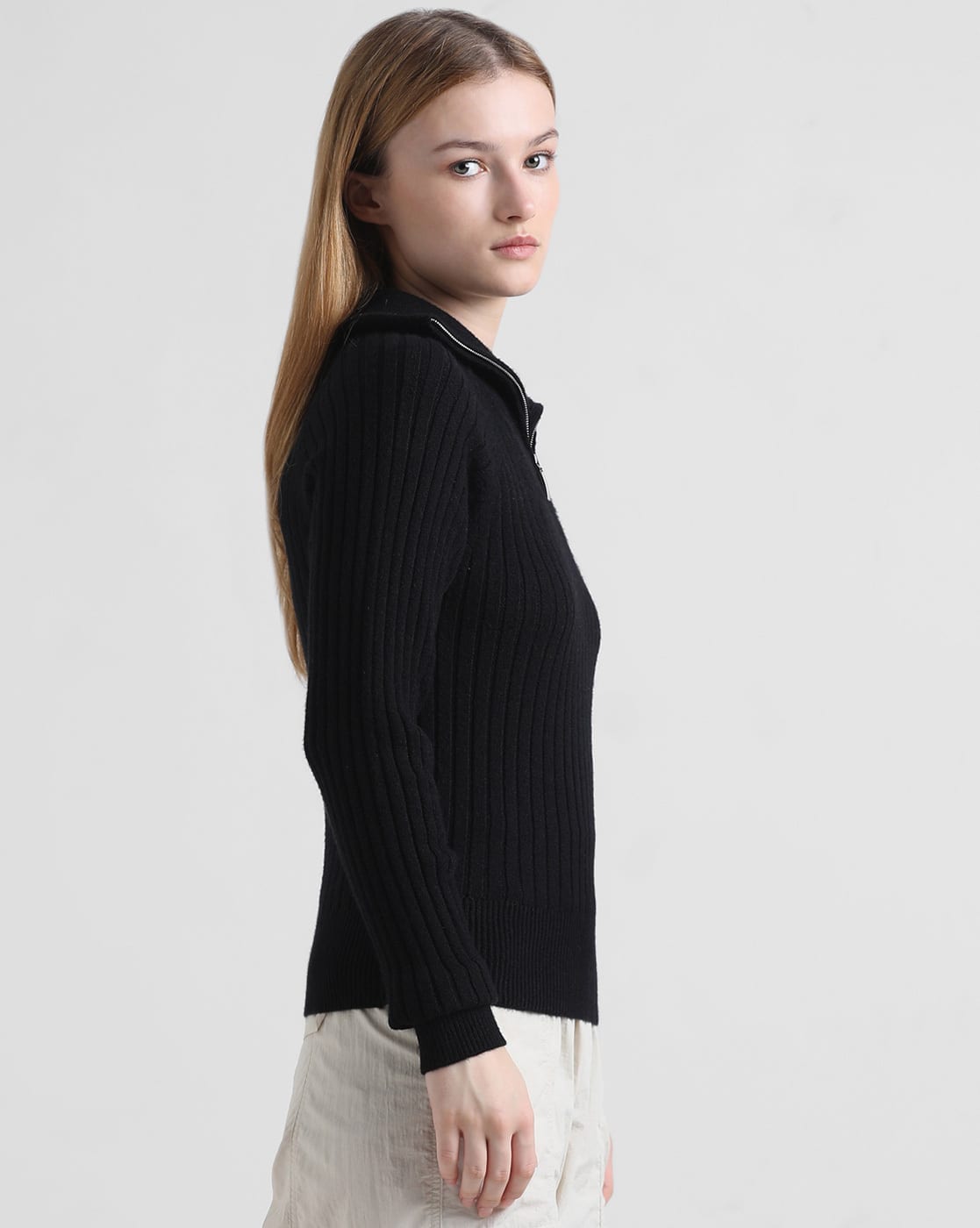 Buy ONLY Ribbed Pullover with Half-Zip Online | Ajio.com