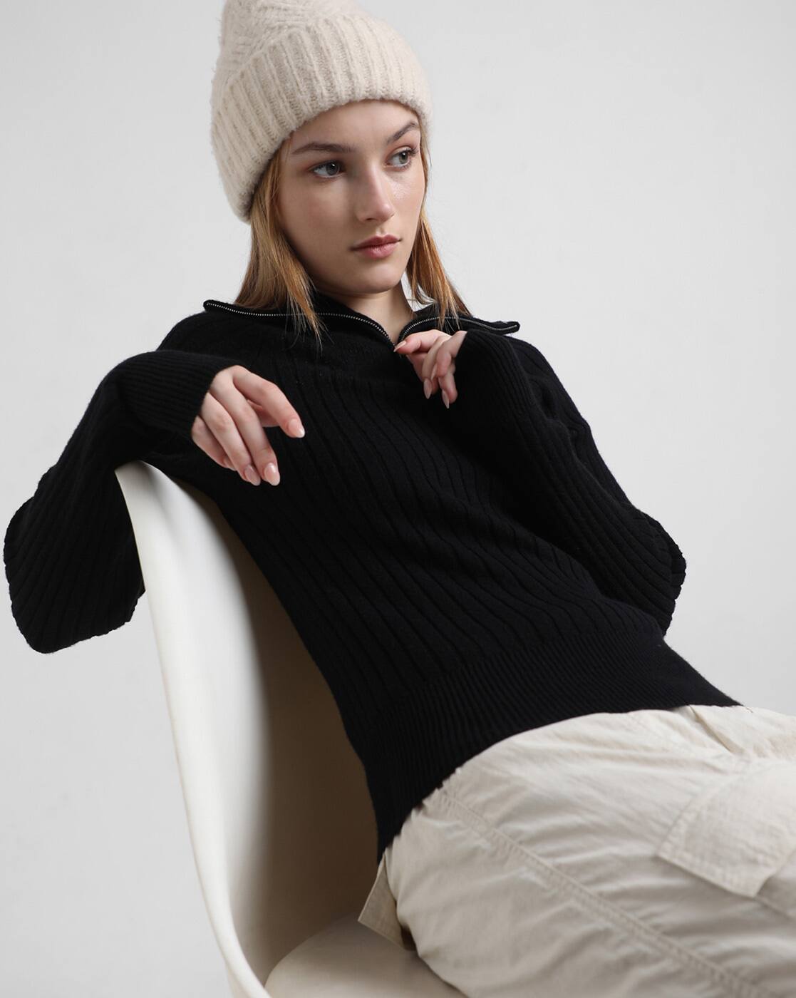 Buy ONLY Ribbed Pullover with Half-Zip Online | Ajio.com