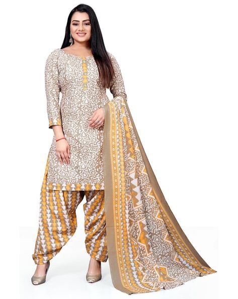 Women Geometric Print Unstitched Dress Material Price in India