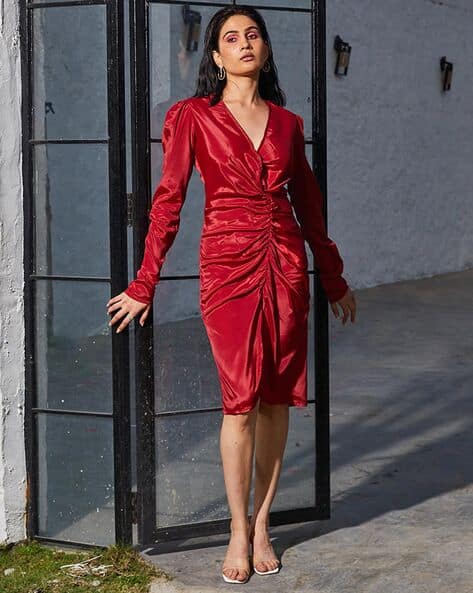 maroon long sleeve shift dress Jasmine Rose Long Velvet Shift Dress Women Small Maroon Long Sleeve Pleated Neck
