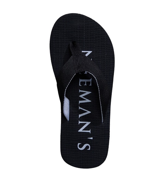 Men Typographic Print T-Strap Flip Flops