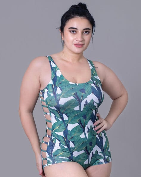 Women Tropical Print Round-Neck Swimsuit