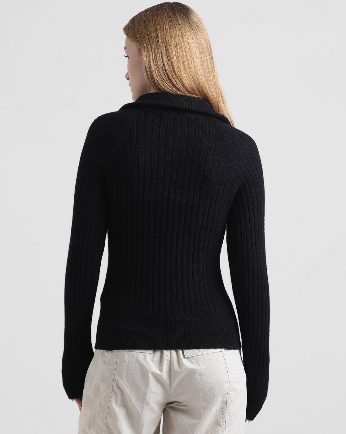 Buy ONLY Ribbed Pullover with Half-Zip Online | Ajio.com