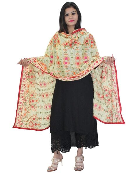 Womnen Embroidered Dupatta with Contrast Border Price in India