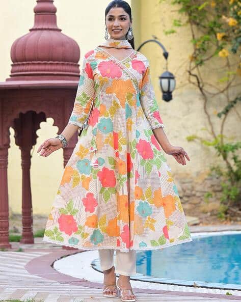 Women Floral Print Flared Kurta Set with Dupatta