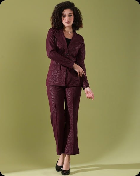 Women Leaf Print Blazer Pants Set