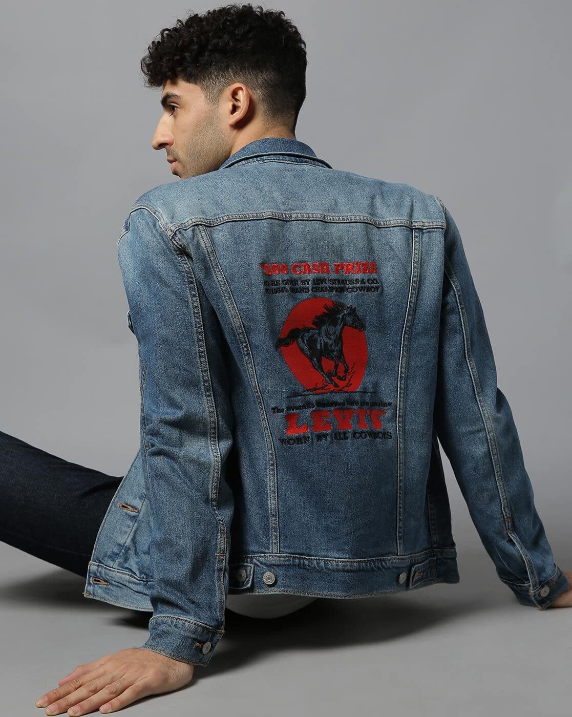 Men Light-Wash Slim Fit Denim Jacket