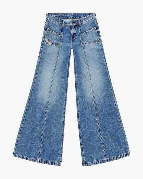 in a row】Shio Oblique-Line Wide Denim Luxury Fashion Jeans