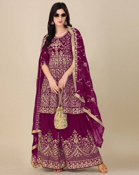 Embroidery Semi-stitched Straight Dress Material Price in India