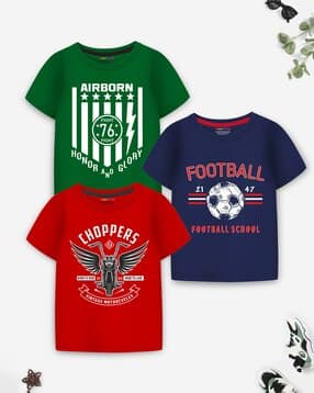 Boys Pack of 3 Graphic Print Regular Fit Round-Neck T-Shirts