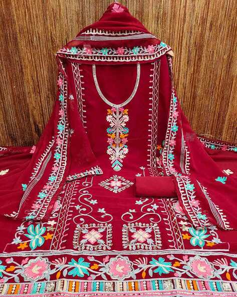 Women Embroidered Unstitched Dress Material Price in India