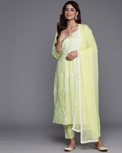 Women Embroidered Straight Kurta Set